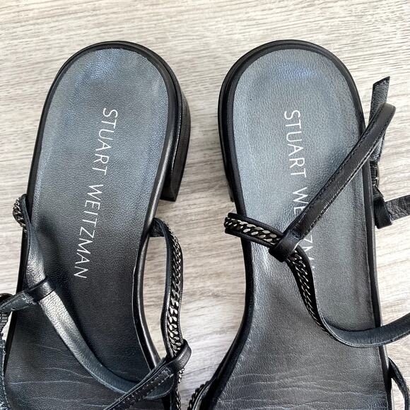 Stuart Weitzman Black Sandals with Chain straps Size 6 Block Heel - Picture 3 of 12
